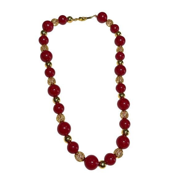 Vintage Necklace Earring Jewelry Lot Napier Monet Bright Red Gold Tone Pierced‎ - Picture 3 of 12